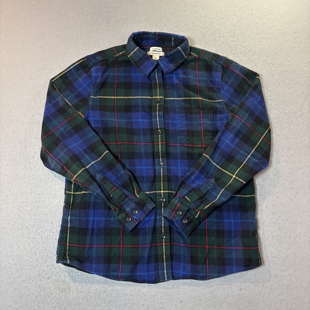 LL Bean Flannel Shirt Womens Medium Multicolored Plaid Relaxed Fit - Picture 2 of 7